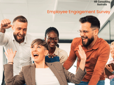 Employee Engagement Survey a business colleagues pushing businesswoman on office chair, having fun and celebrating success