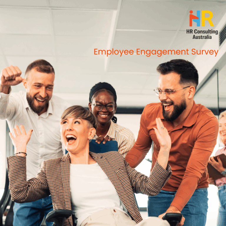 Employee Engagement Survey a business colleagues pushing businesswoman on office chair, having fun and celebrating success